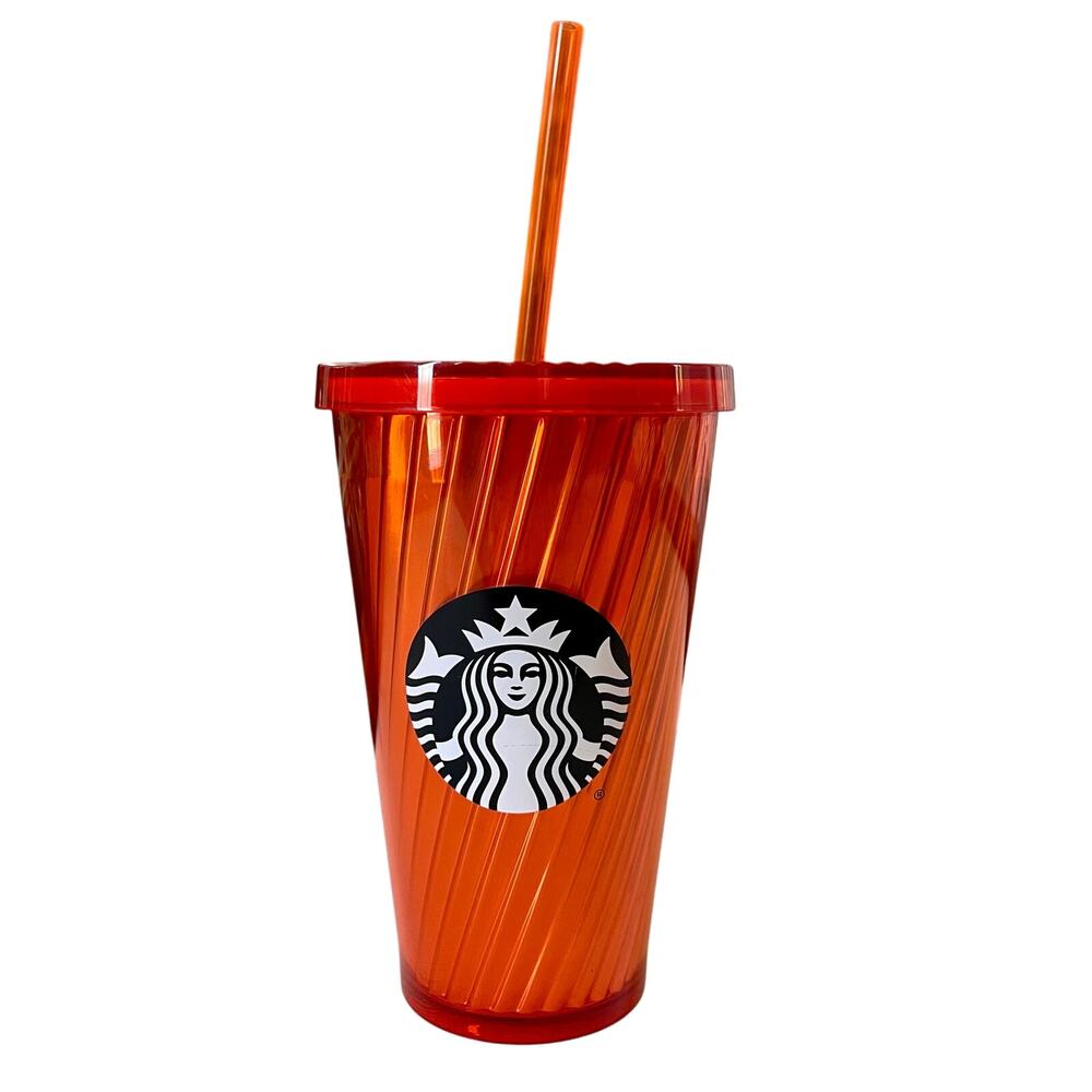 Starbucks Orange Halloween Cold Cup Spiral Metallic 16 oz Tumbler with Straw
